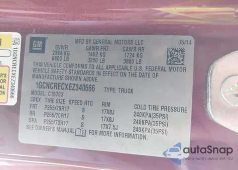 2014 Chevrolet Silverado 1500 1Lt from USA, damaged, VIN 1GCNCRECXEZ340666